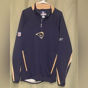 NFL St Louis Rams Rebook Authentic Sideline Gear 1/4 Zip Windbreaker Mens  L